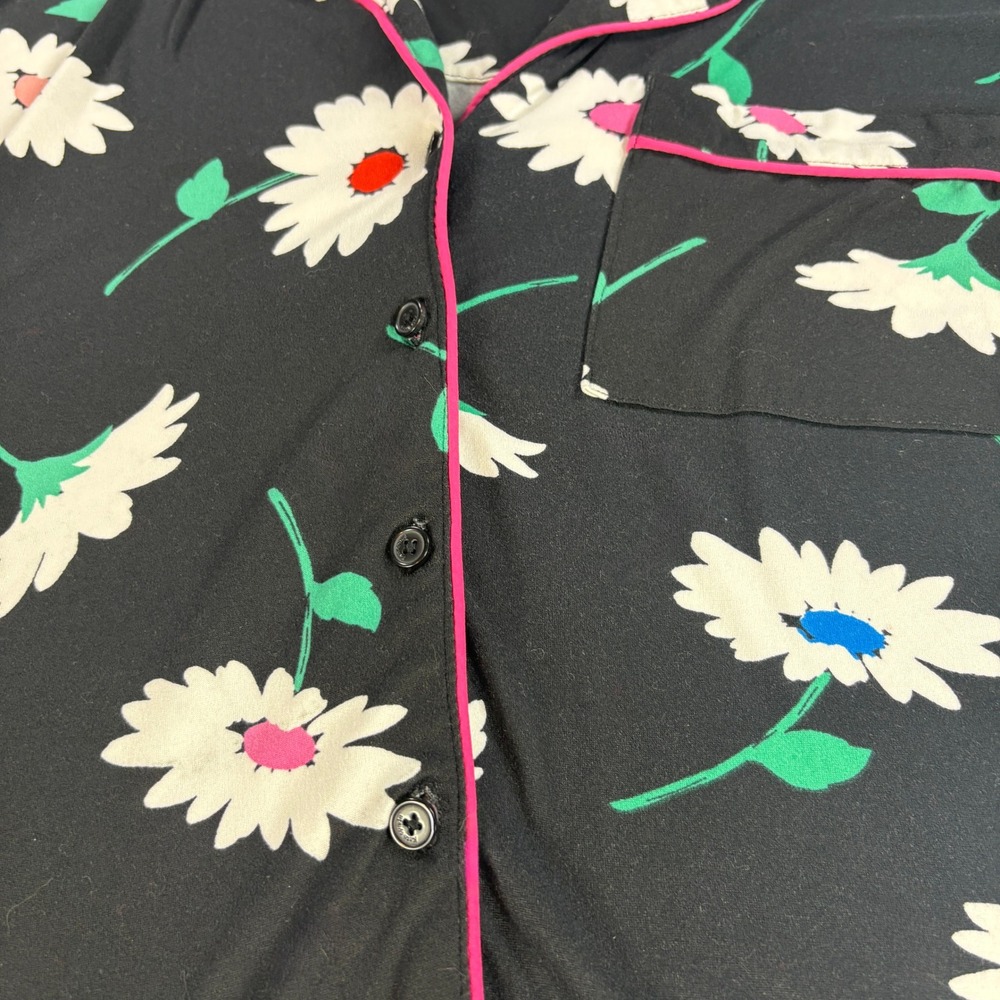 Kate Spade New York Womens Daisy Floral Pajama Top Black Pink Short Sleeve M - Picture 2 of 7